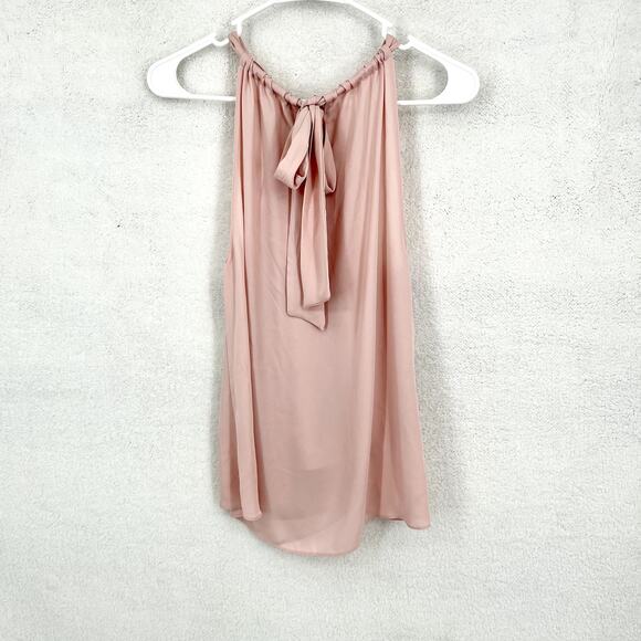 Amanda Uprichard Women's High-Neck Tie Back Asymmetrical Ruffle Light Pink Top - Picture 5 of 5